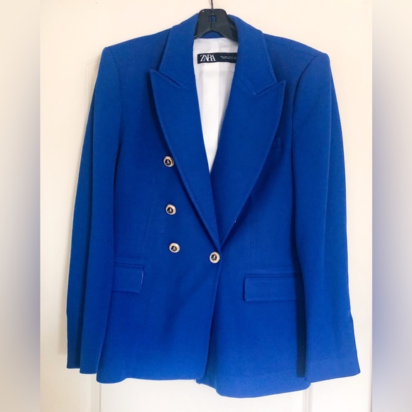 Zara Cobalt Blue Tailored Double Breasted Blazer - Picture 7 of 16